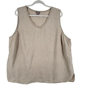 J Jill Linen 100% Linen Sleeveless Tunic Top Size 3X Coastal Lagom Embroidered
